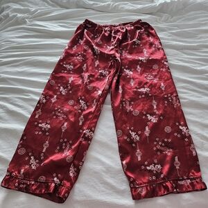 Red Satin Floral Pajama Pants